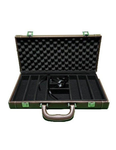 VALIGIA IN SIMILPELLE MARRONE DA 300 CHIPS VUOTA