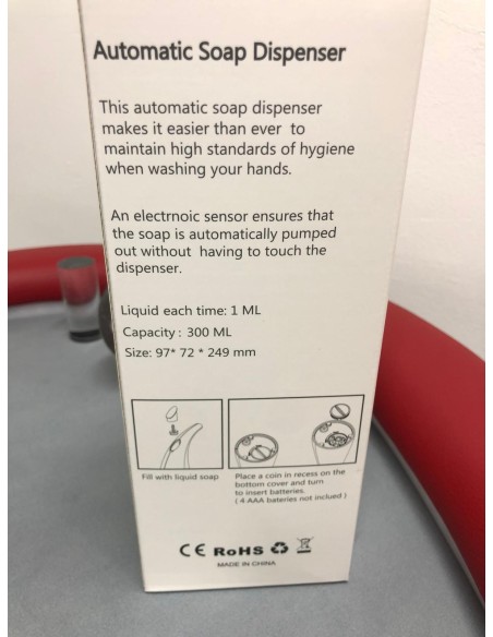 DISPENSER AUTOMATICO NO TOUCH 300 ML PER SAPONE CON SENSORE IR